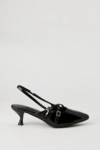 Faux Patent Leather Strappy Kitten Heel