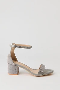 Escarpins à talons blocs avec bandes et pierres du Rhin