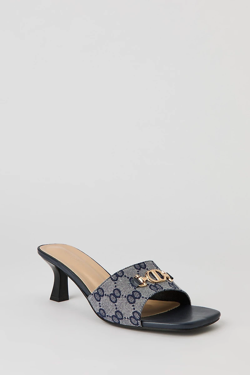 Monogram Buckle Heeled Mule