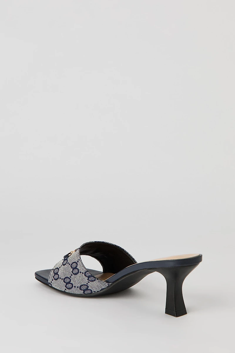 Monogram Buckle Heeled Mule