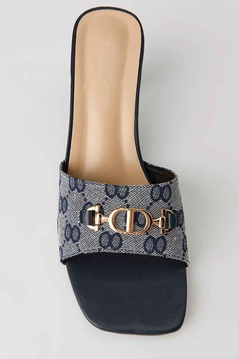 Monogram Buckle Heeled Mule