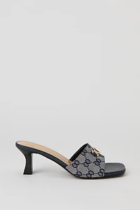 Monogram Buckle Heeled Mule