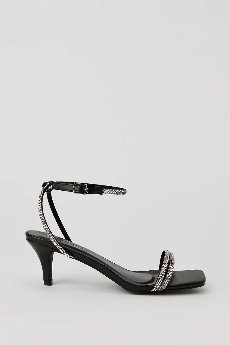 Rhinestone Strappy Kitten Heel
