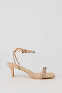 Escarpins à talons bobine avec bride et pierres du Rhin