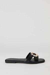 Metal Square Faux Leather Sandal