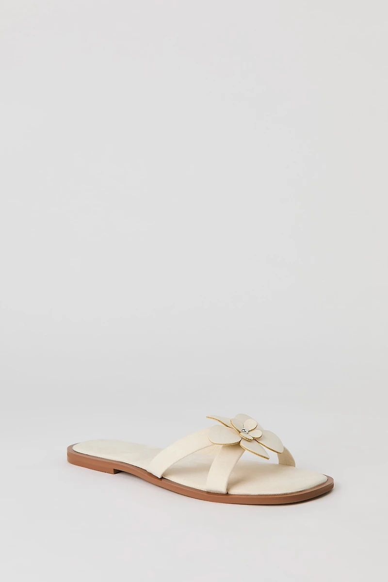 Faux Suede Flower Sandal