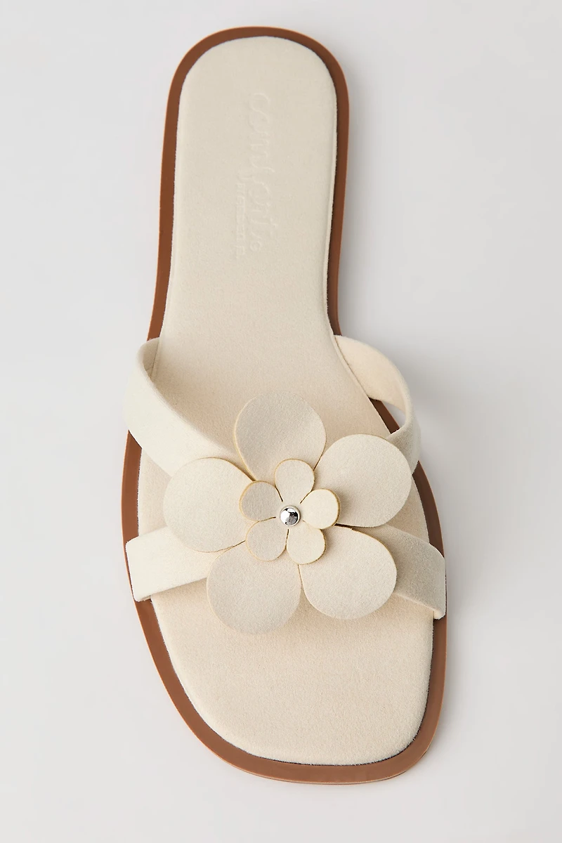 Faux Suede Flower Sandal