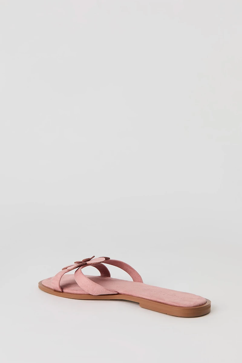 Faux Suede Flower Sandal