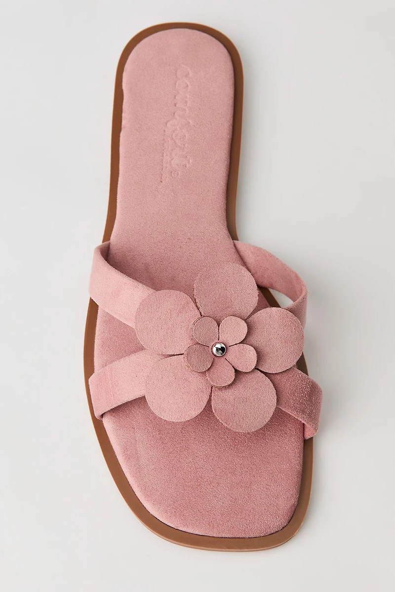 Faux Suede Flower Sandal