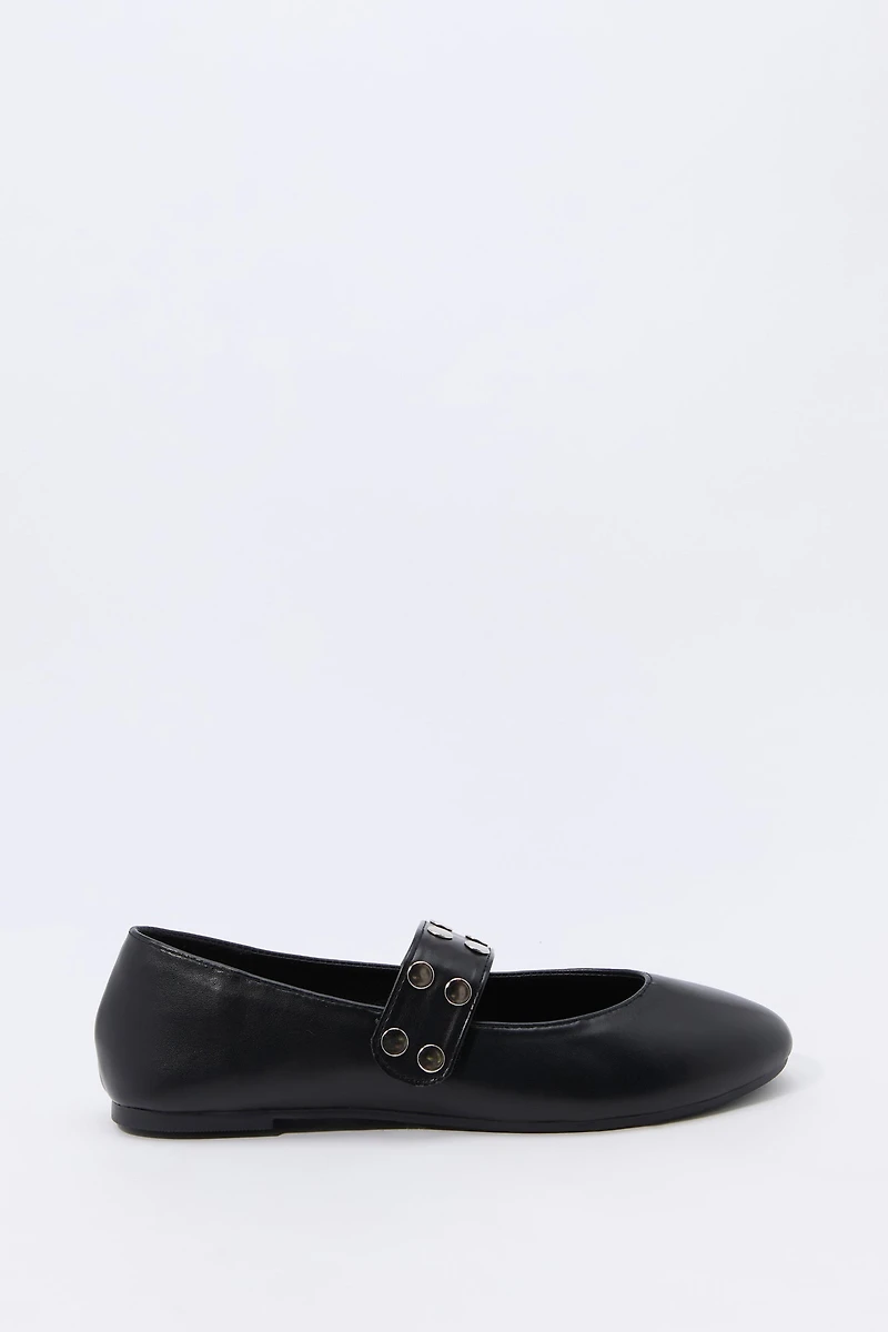 Faux Leather Studded Ballet Flat