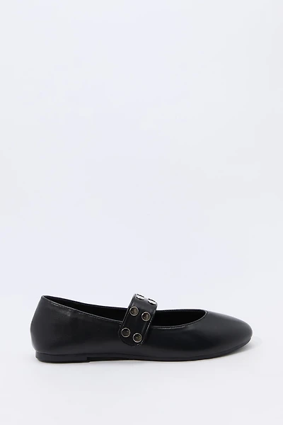 Faux Leather Studded Ballet Flat