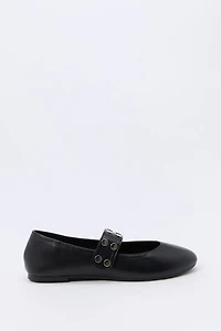 Faux Leather Studded Ballet Flat