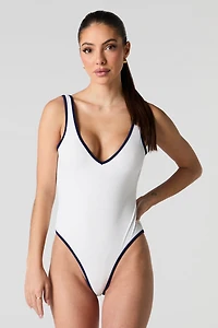 Ribbed Contrast One Piece Swimsuit