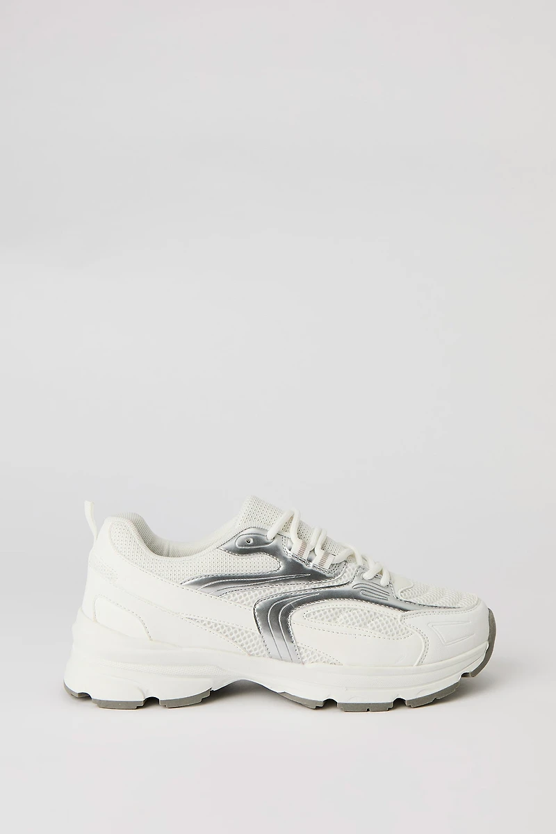 Espadrilles à semelles épaisses en filet et matériel métallisé