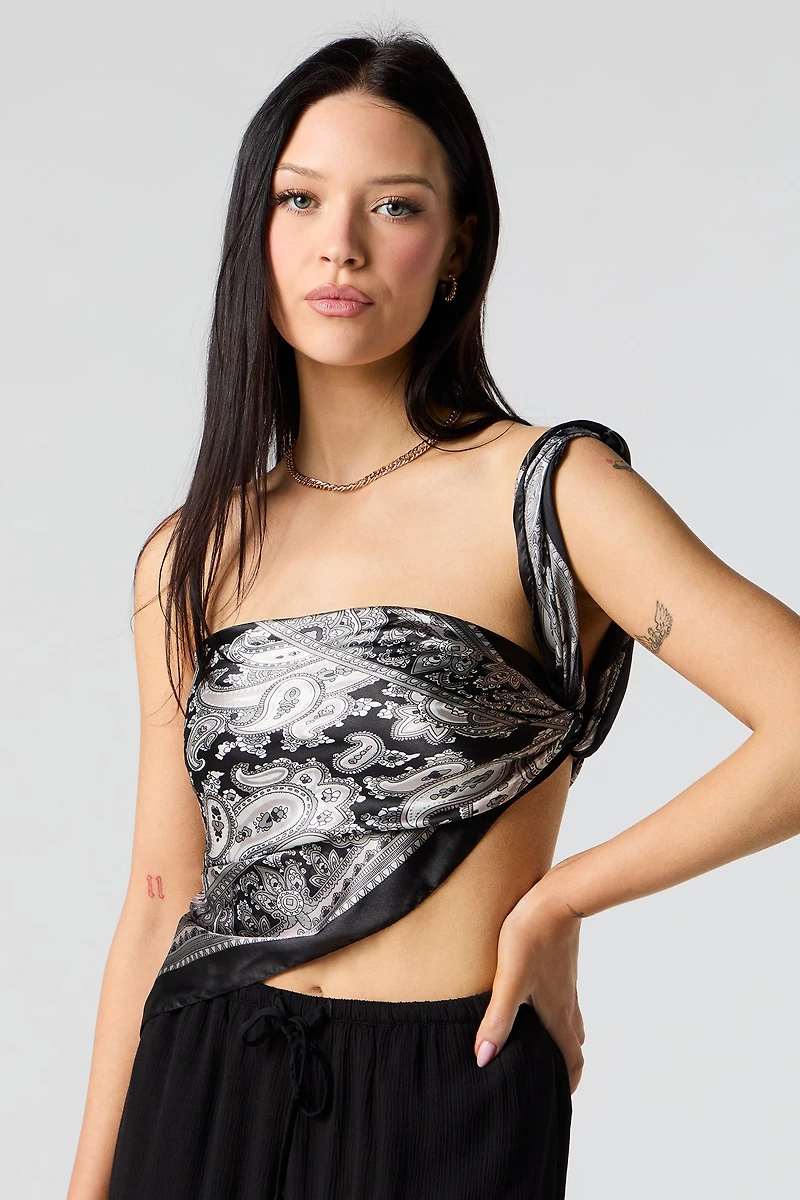 Paisley Print Satin Multiway Scarf