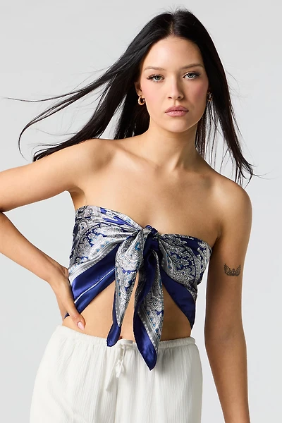 charpe multifaçons en satin avec motif cachemire