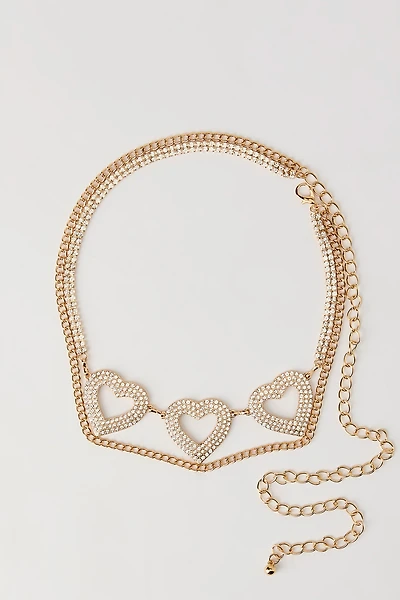Rhinestone Heart Layered Chain Belt