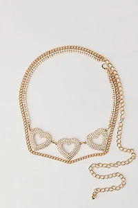 Rhinestone Heart Layered Chain Belt