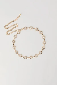Faux Pearl Rhinestone Chain Belt