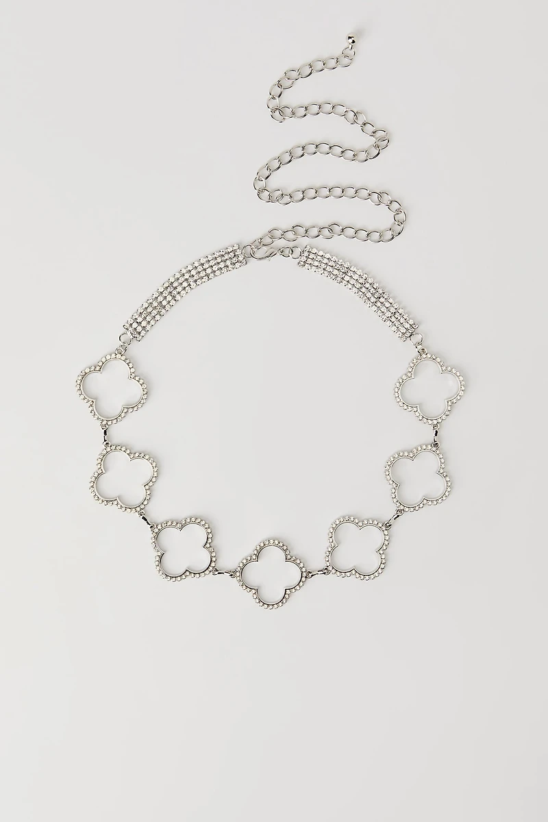 Ceinture en chaîne avec breloques de trèfles pierres du Rhin