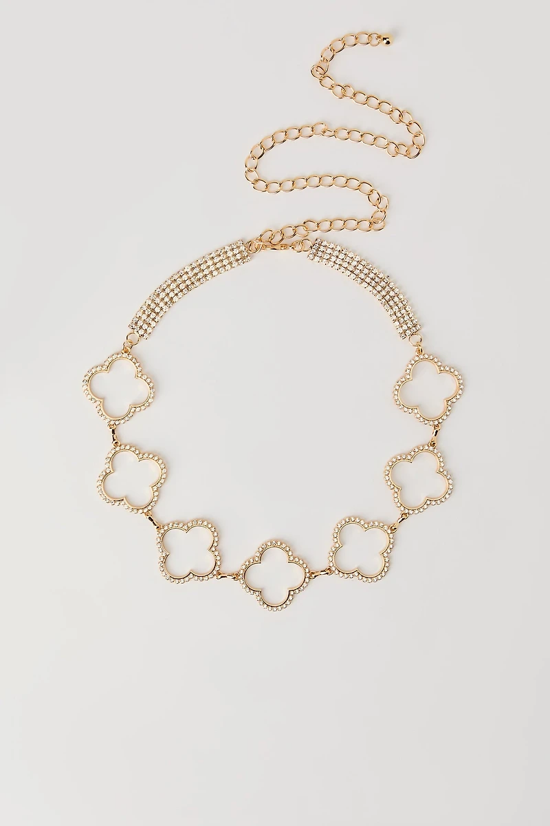 Rhinestone Clover Chain Belt