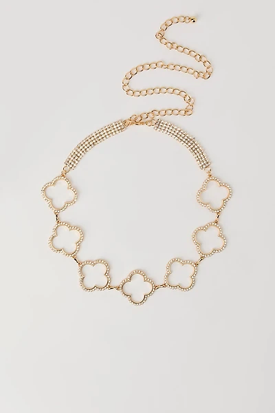 Rhinestone Clover Chain Belt