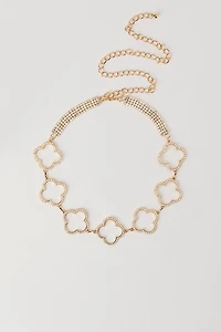 Rhinestone Clover Chain Belt