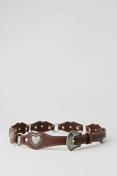 Faux Leather Heart Medallion Western Belt