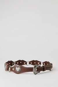 Faux Leather Heart Medallion Western Belt