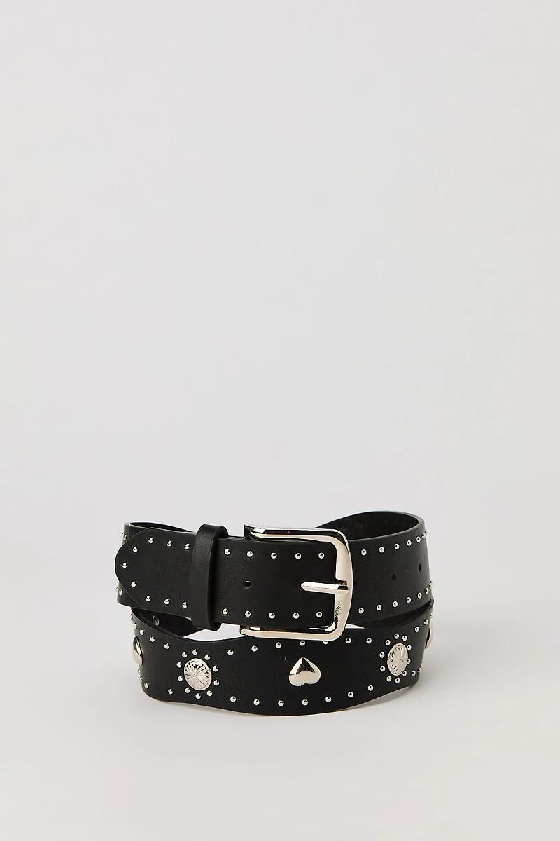 Faux Leather Studded Belt