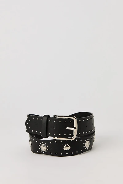 Faux Leather Studded Belt