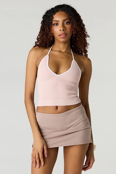 Contrast Knit Halter Top