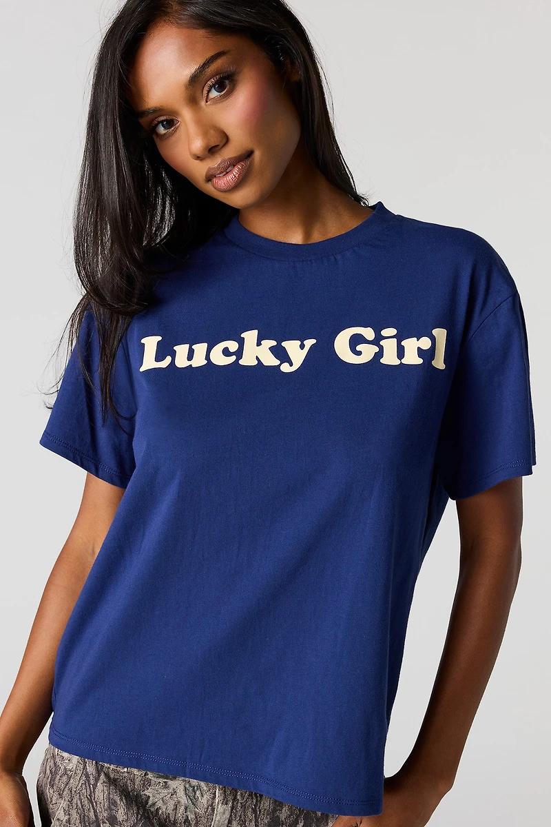 Flocked Print Boxy Boyfriend T-Shirt