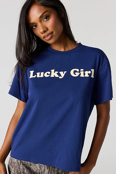 Flocked Print Boxy Boyfriend T-Shirt