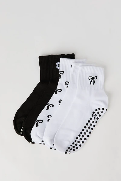 Bow Jacquard Knit Grip Socks (5 Pack)