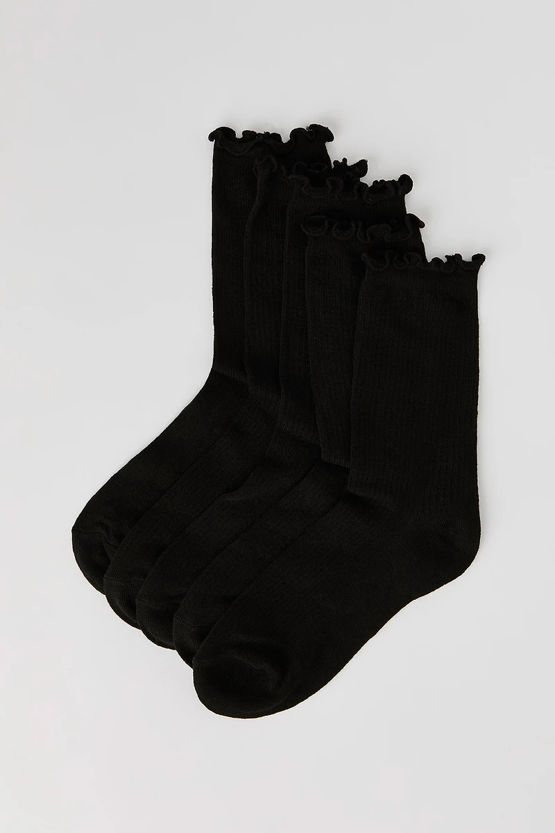 Ribbed Ruffled Quarter Socks (5 Pack)