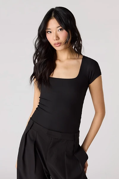 Contour Ribbed Square Neck Short Sleeve Bodysuit