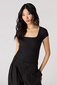 Contour Ribbed Square Neck Short Sleeve Bodysuit