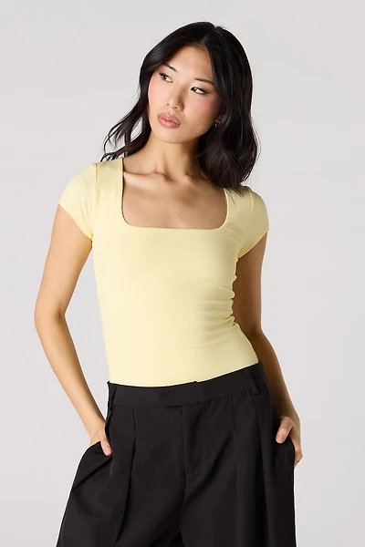 Contour Ribbed Square Neck Short Sleeve Bodysuit