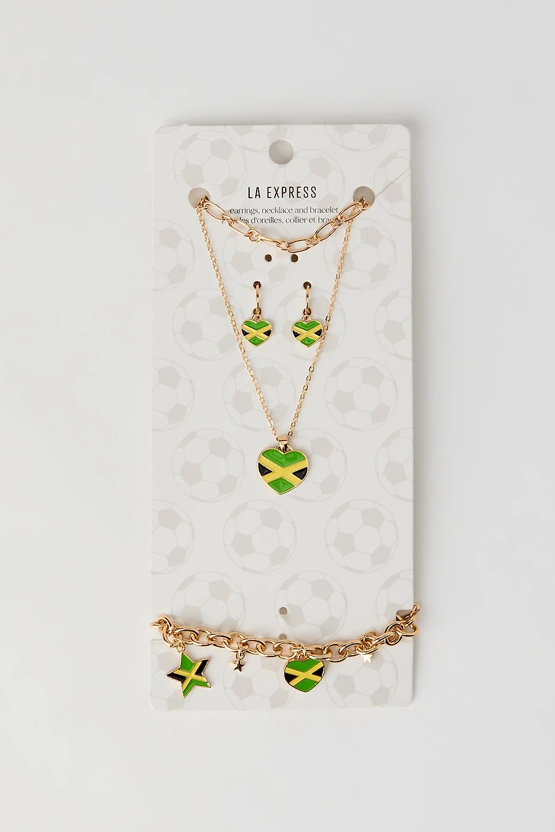 Jamaica Flag Earrings Necklace & Bracelet Set