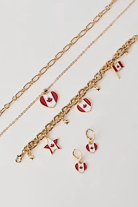 Canada Flag Earrings Necklace & Bracelet Set