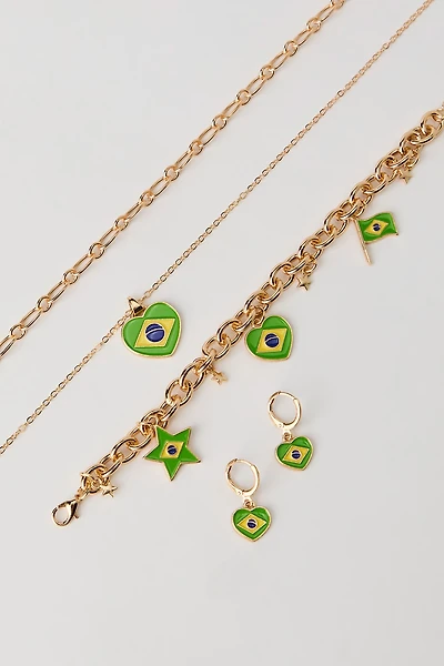 Brazil Flag Earrings Necklace & Bracelet Set