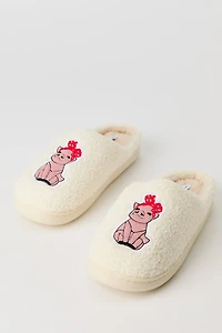 Pig Embroidered Sherpa Slippers