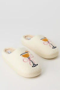 Cocktail Embroidered Sherpa Slippers