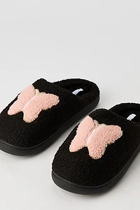 Butterfly Embroidered Sherpa Slippers