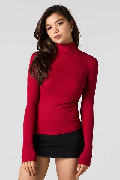 Ribbed Turtleneck Long Sleeve Top