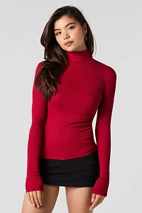 Ribbed Turtleneck Long Sleeve Top