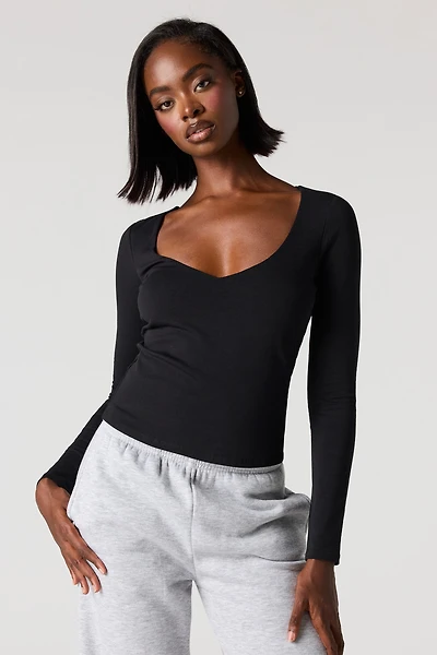 Soft Contour V-Neck Long Sleeve Top