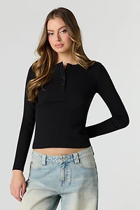 Ribbed Long Sleeve Henley Top