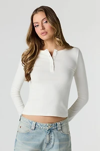 Ribbed Long Sleeve Henley Top